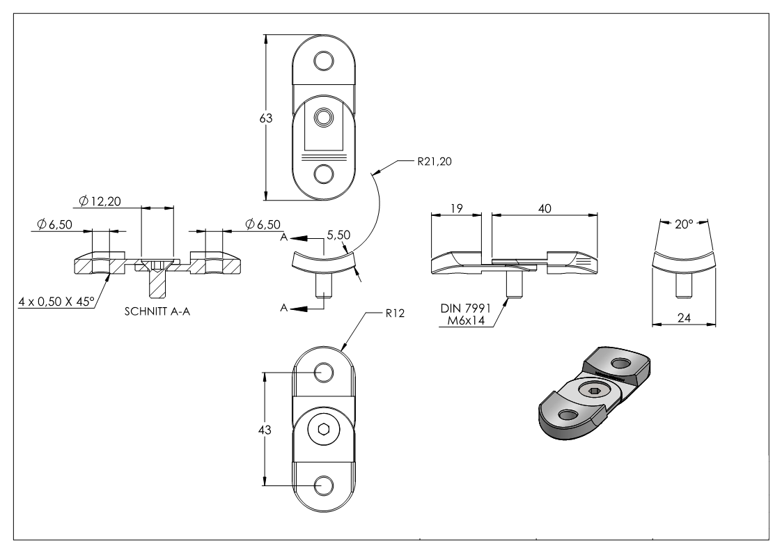 Halteplatte verstellbar, für Rohr 42,4mm, V4A