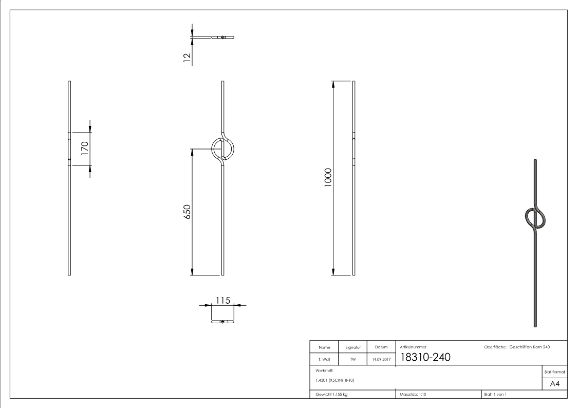 Designstab Ornament außer Mitte, V2A