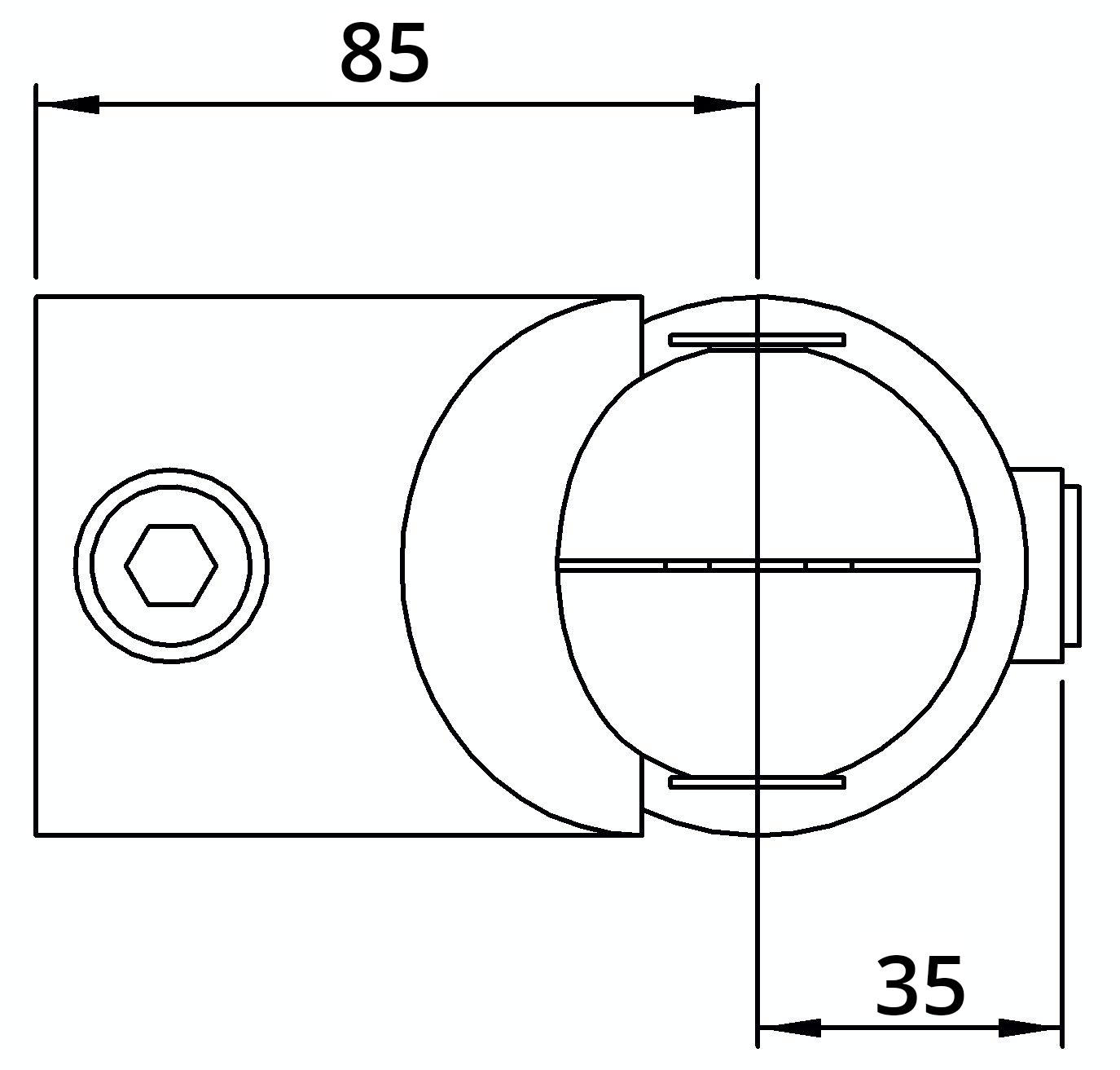 Rohrverbinder | Eckstück verstellbar | 125HD48 | 48,3 mm | 1 1/2" | Temperguss u. Elektrogalvanisiert