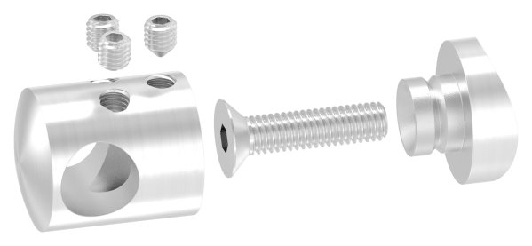 Querstabhalter V2A Edelstahl – Anschluss 42-4 mm fuer Rundstaebe 12 mm zum Verbinden -Stoss- inkl- Schrauben-11-1040.4