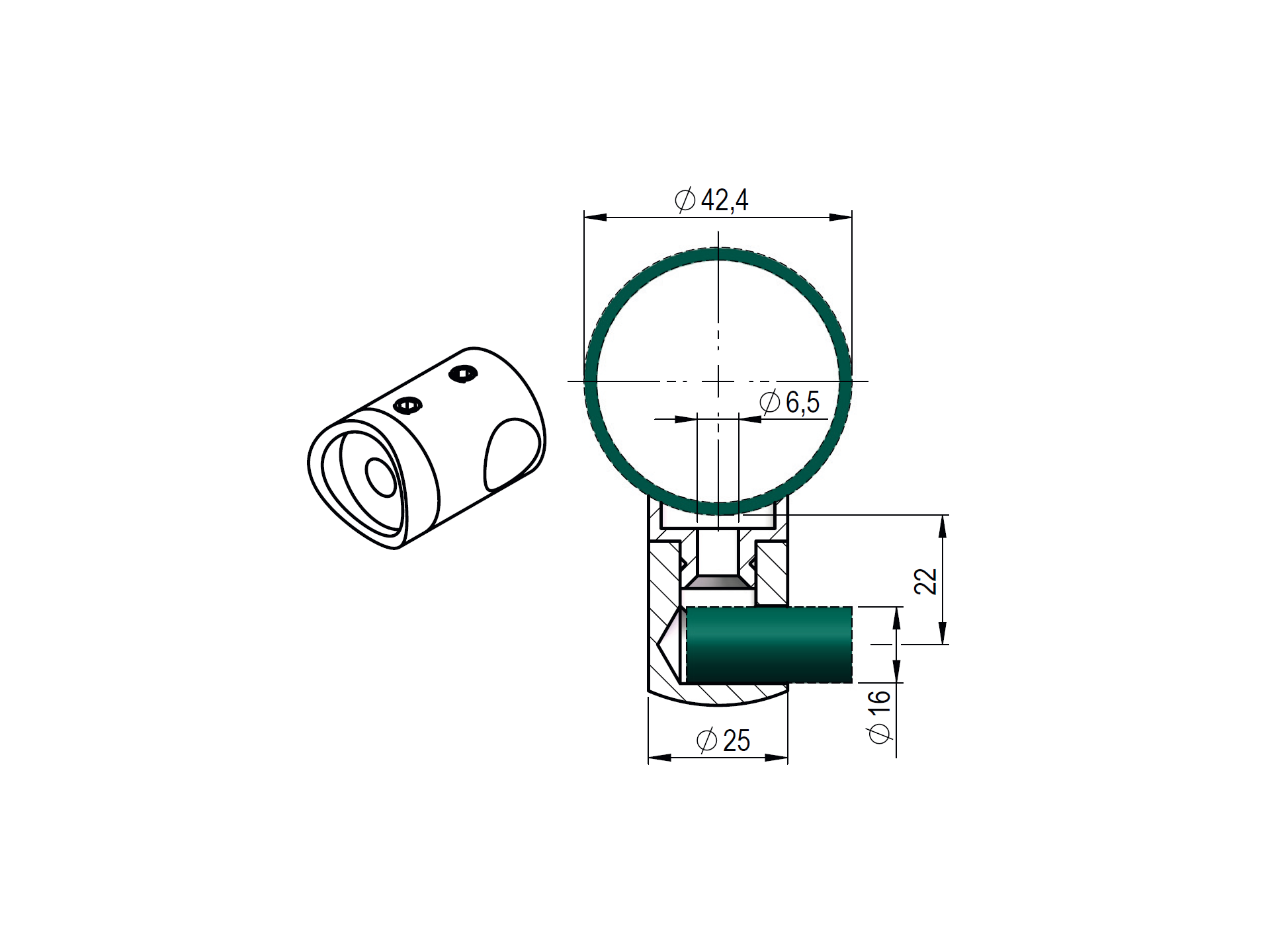 Fuellstabhalter Edelstahl AISI 304 fuer Fuellstab Ø 16 mm- Pfosten Ø 42-4 mm rechts-89-11A0843042-A.4