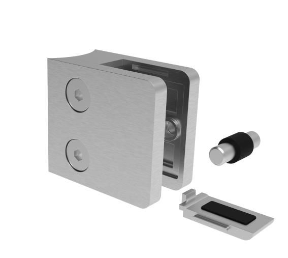Glasklemme Edelstahl AISI 304 fuer Rundpfosten D 33-7 mm geschliffen-89-11A230P033-A.4