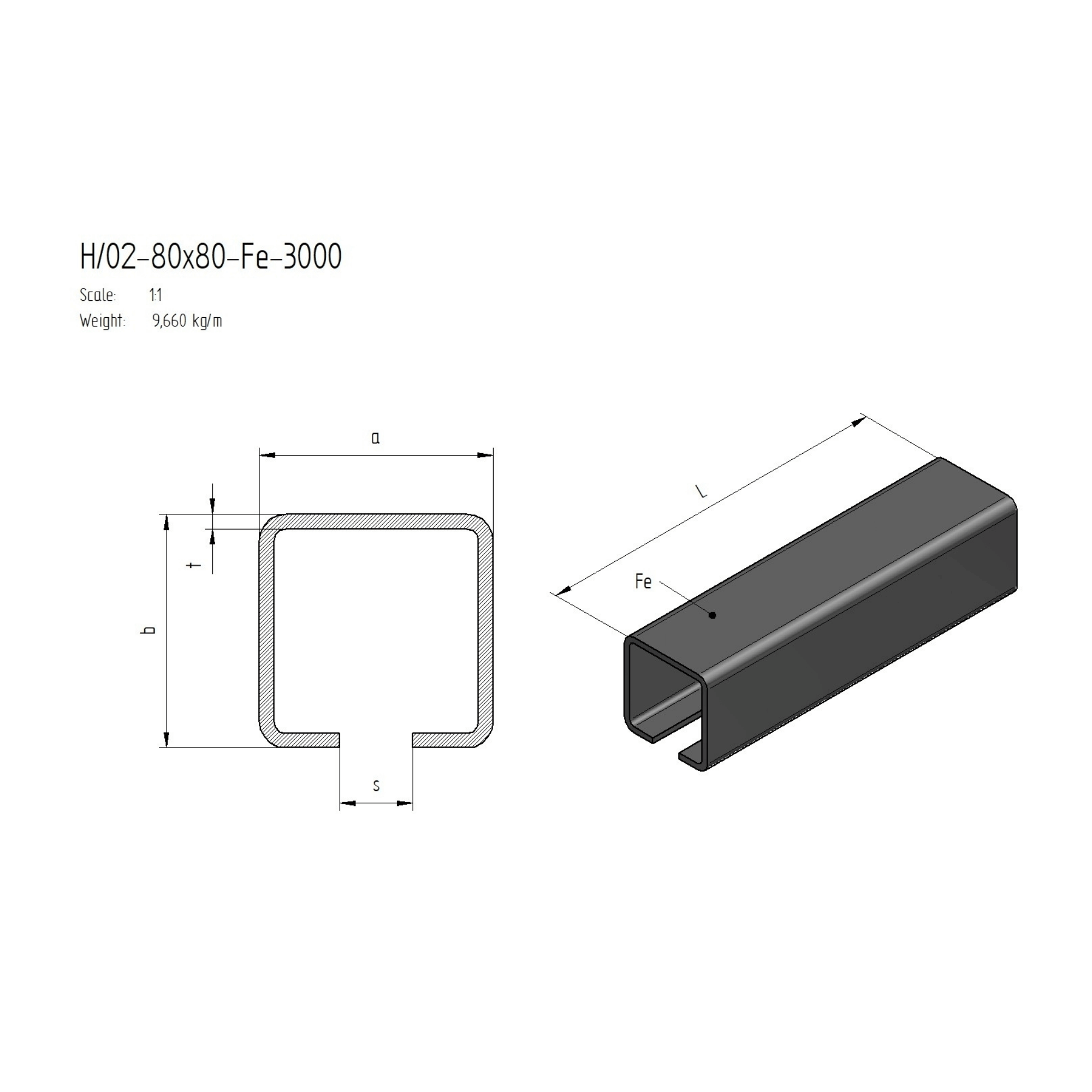 Laufschiene C-Profil Stahl roh 80 x 80 x 5 mm L=3000 mm fuer Schiebetore-89-11H0280X80FE3000-A.4
