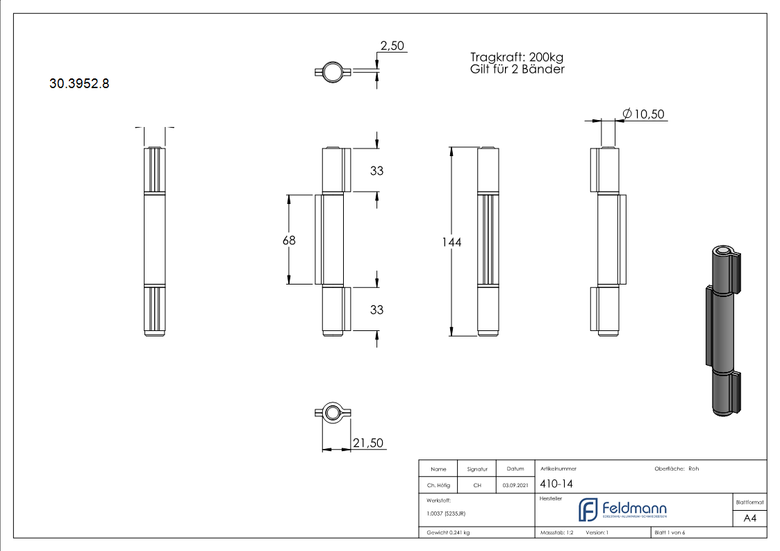 Anschweissband 3-teilig Stahl- Tragkraft 200 kg pro Paar-30-3952.8