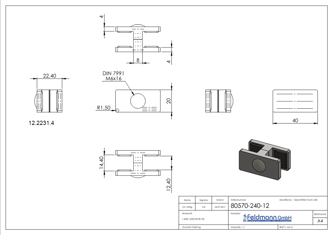 Glasklemme Doppel Glasscheibe  12,76 mm - 13,52 mm