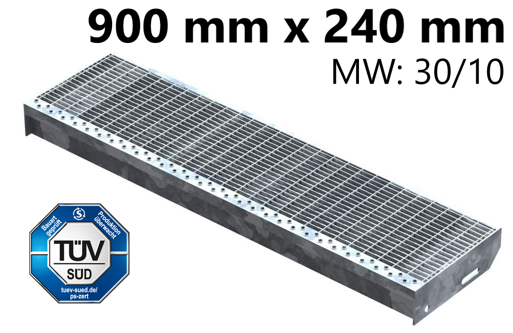 Gitterroststufe Treppenstufe Masse- 900x240 mm 30-10 mm S235JR -St37-2- im Vollbad feuerverzinkt-40-902431.7