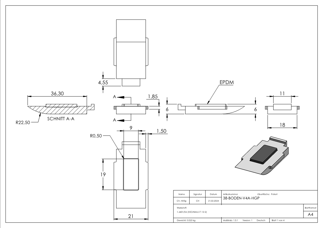 Sicherungsplatte für Mod. 38 - V4A