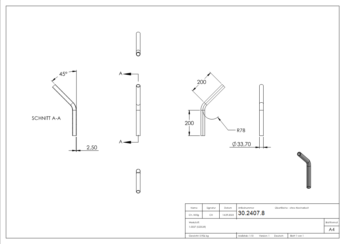 Rohrbogen 45° Stahl roh - 33-7 x 2-5 mm -1- - S235JR-30-2407.8