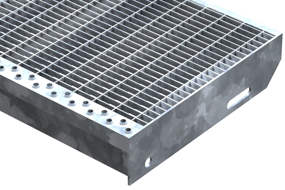 Gitterroststufe Treppenstufe | Maße: 1000x305 mm 30/10 mm | S235JR (St37-2), im Vollbad feuerverzinkt