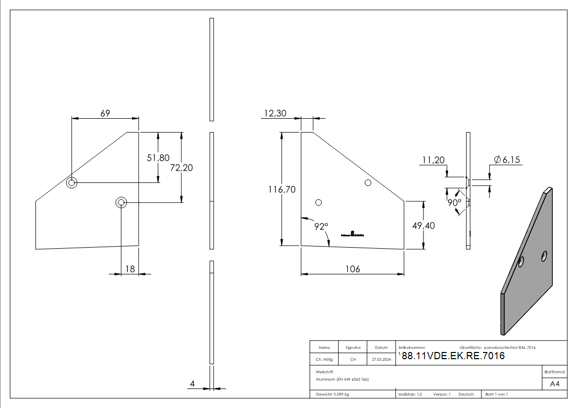 Endkappe rechts fuer eleganza canopy- RAL 7016-88-11VDE-EK-RE.7016