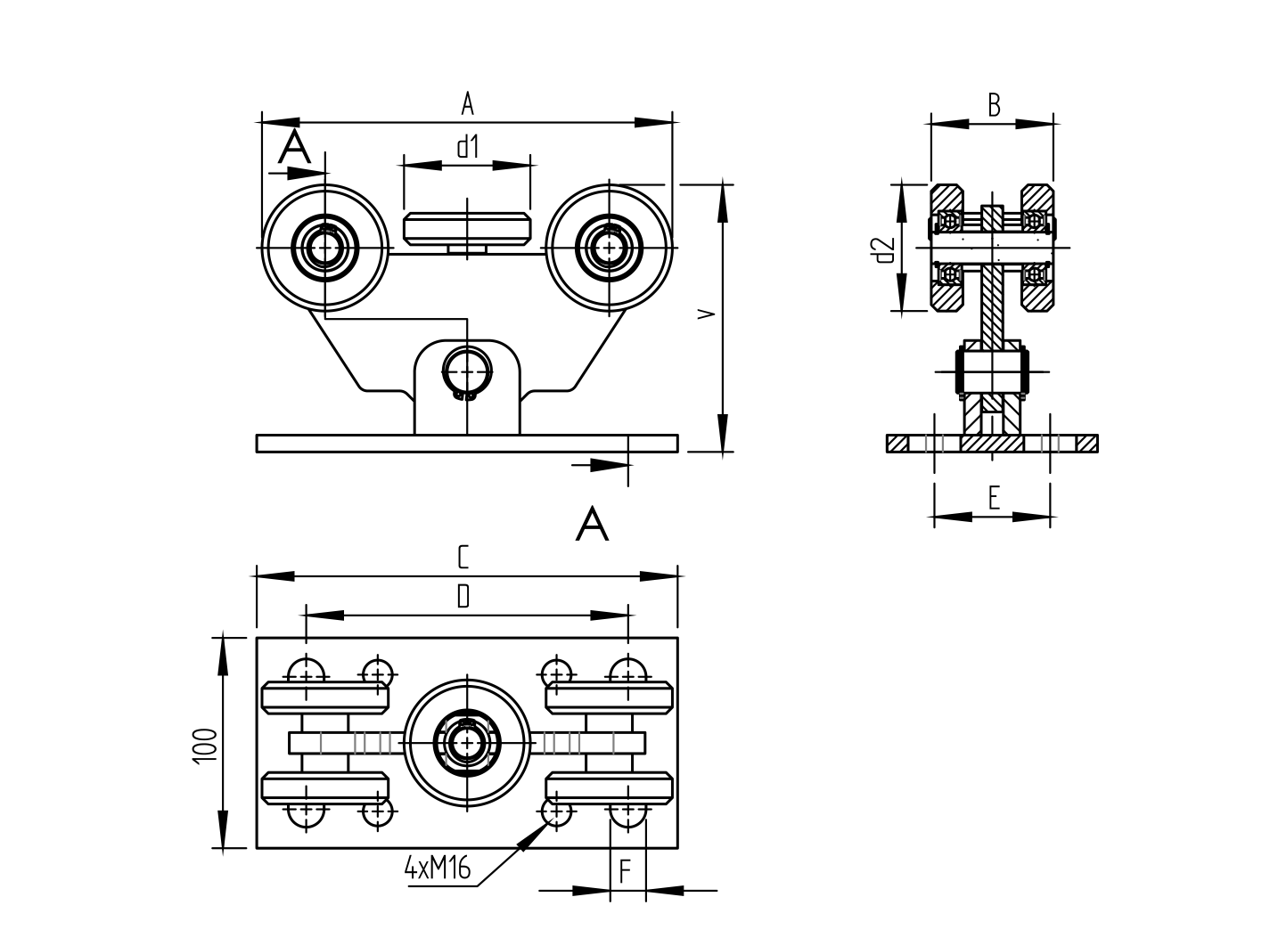 Laufwagen 5-raedrig Stahl verzinkt fuer Laufprofil 60x60 mm Nylonrollen-89-11H34BP460X60NYLON-A.4