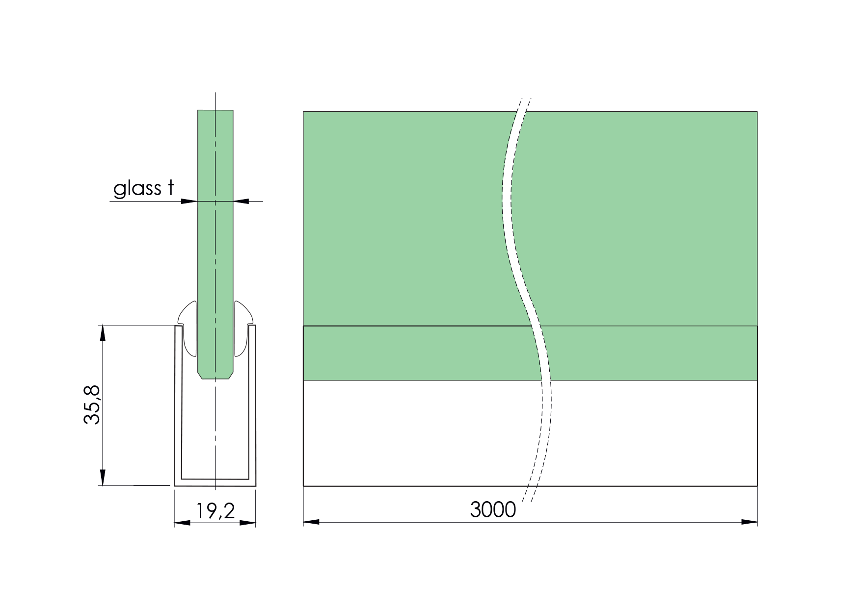 Verglasungsprofil U Aluminium 36 x 19 x 1-5 mm eloxiert L=3000mm-89-11GSALZP3619NE-A.4