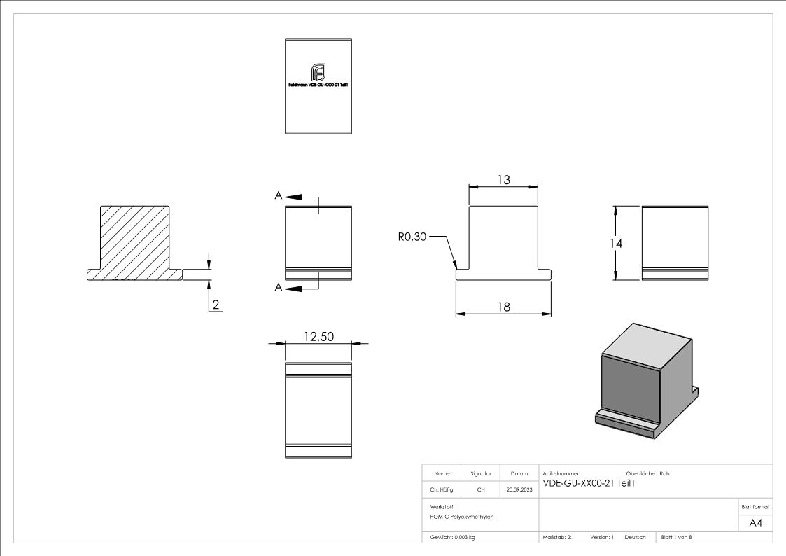 Montage-Set Glas 21,52mm eleganza canopy, für L=1400mm