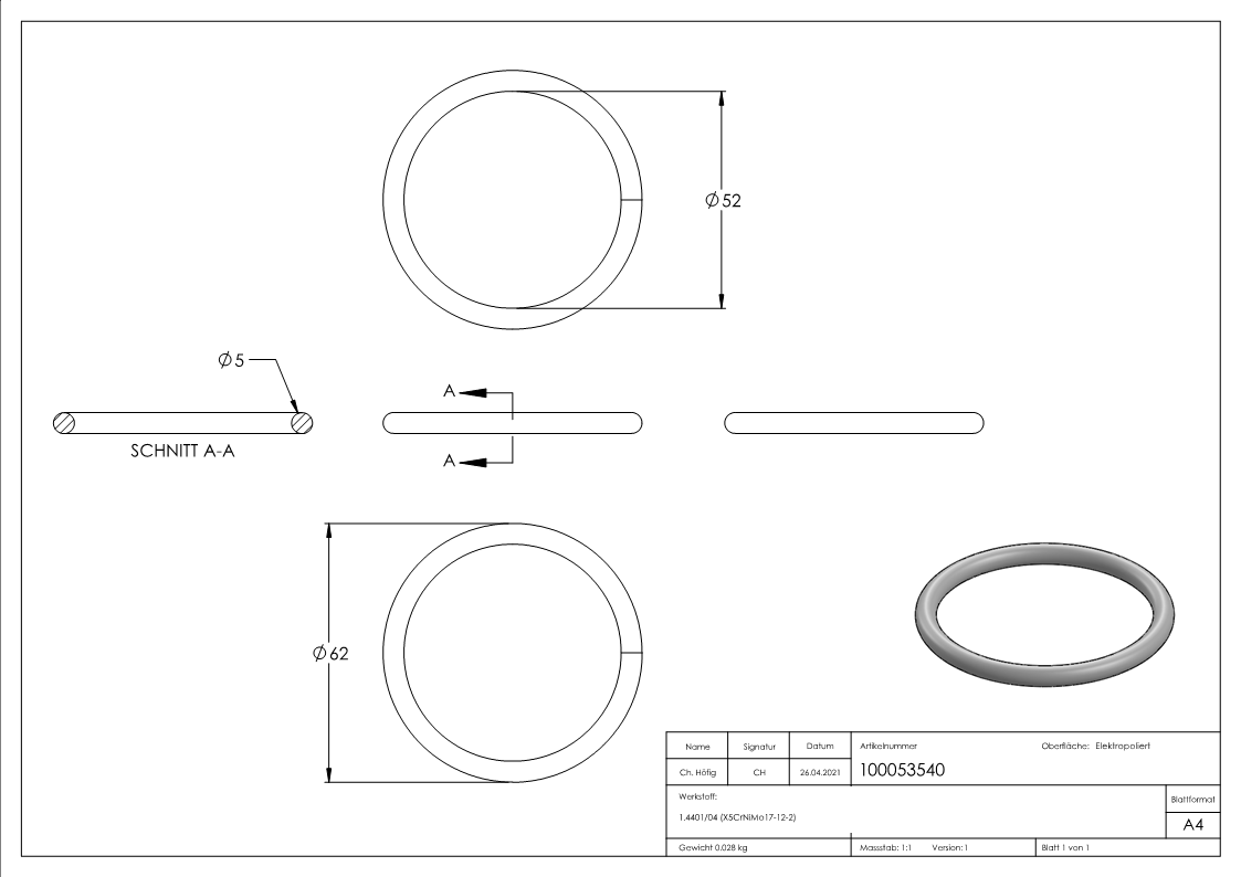 Ring 5x62mm V4A