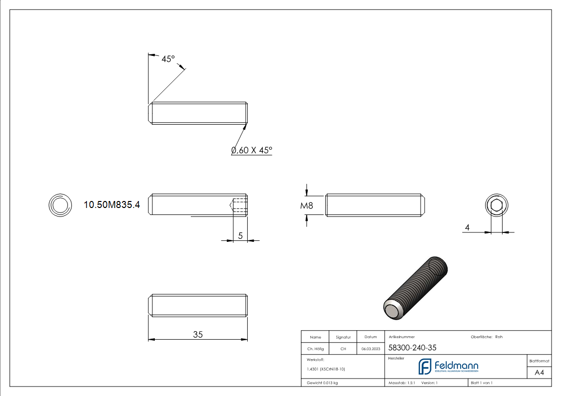 Gewindestift M8x35 mm V2A-10-50M835.4