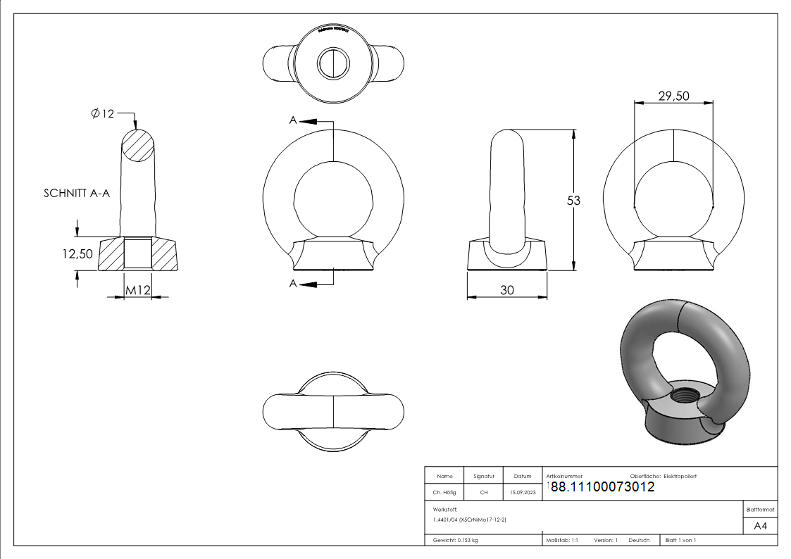 Ringmutter Edelstahl V4A M12 DIN 582-88.11100073012