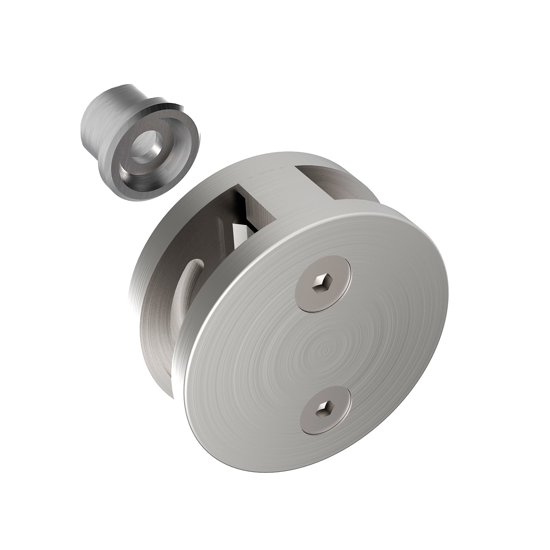 Glasklemme Edelstahl AISI 304 fuer Glas 8-12-76 mm Pfosten flat Schliff-89-11A4100700-A.4