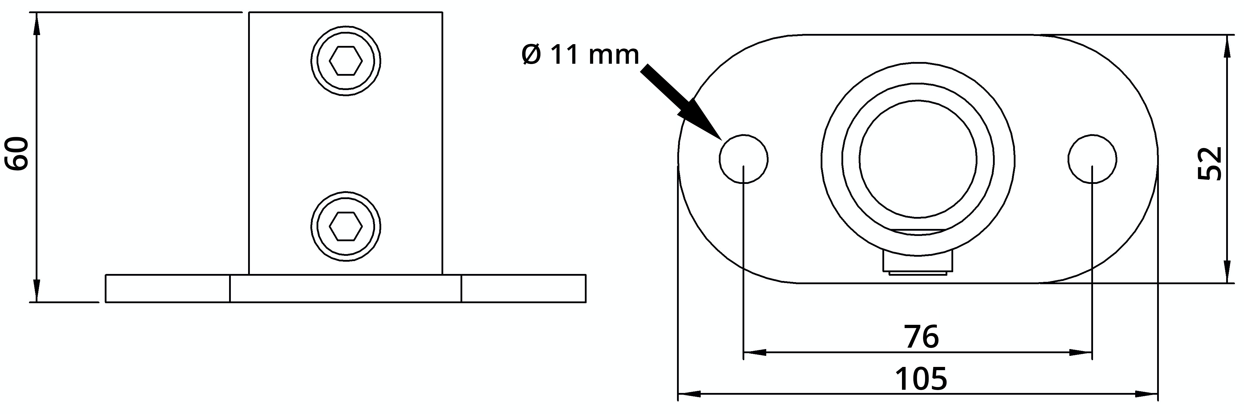 Rohrverbinder | Fußplatte oval | 132A27 | 26,9 mm | 3/4" | Feuerverzinkt u. Elektrogalvanisiert