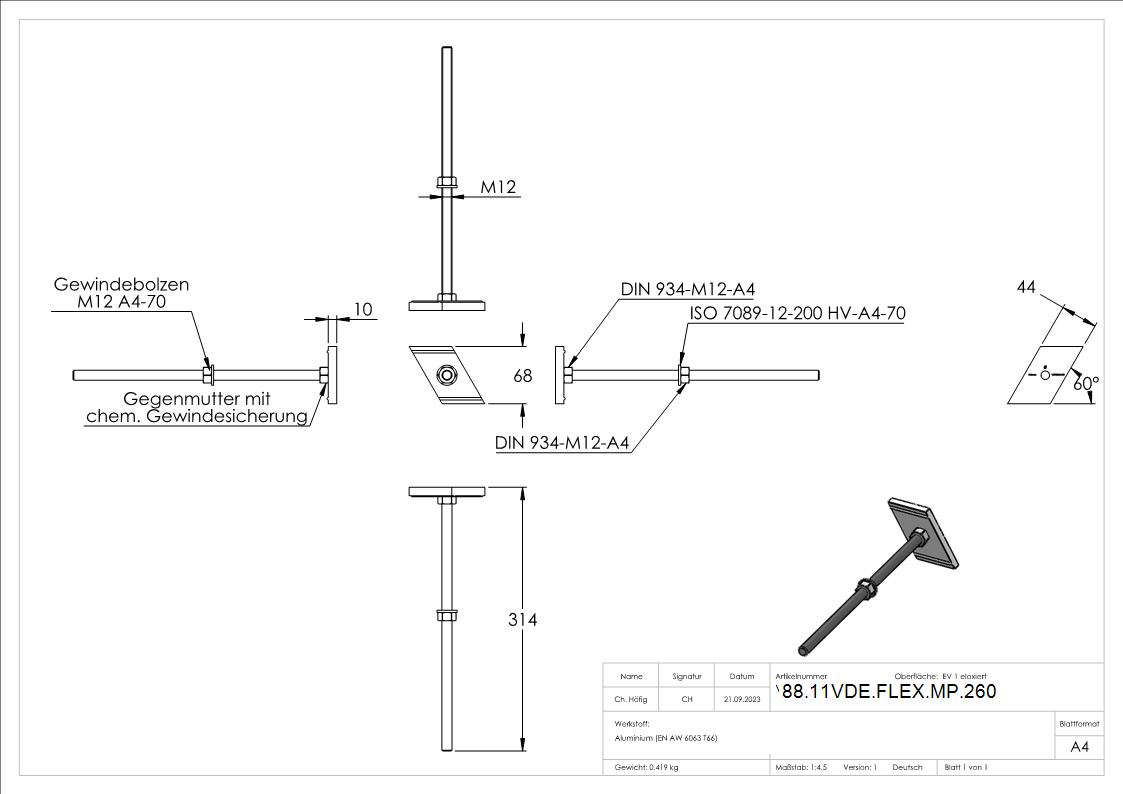Montageplatte fuer FLEX-MOUNT PRO System- L=314 mm- fuer Daemmblock 260 mm-88-11VDE-FLEX-MP.260