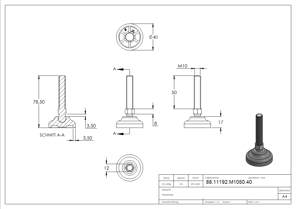 Schwerlast-Maschinenfuss M10 x 50