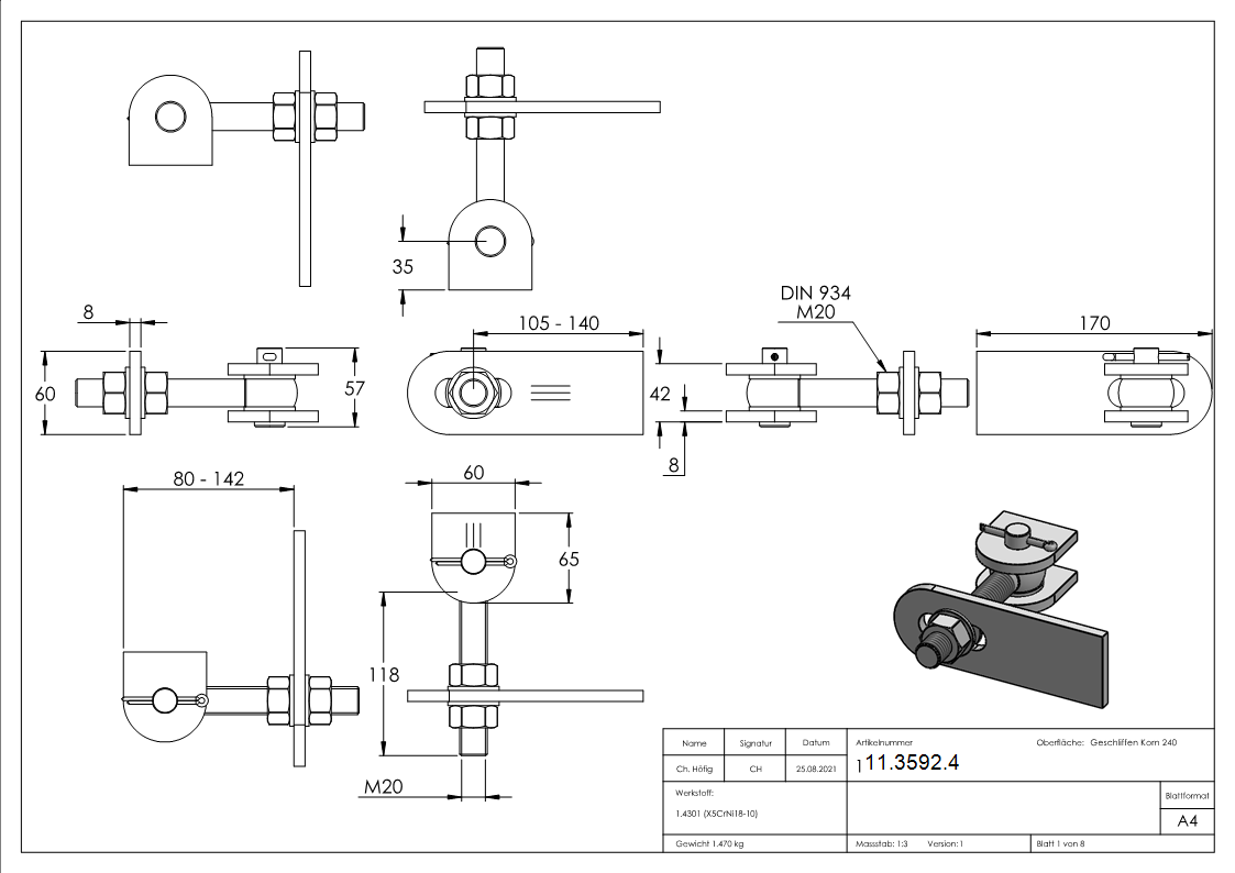 Torband | M20 | 180° | verstellbar | V2A
