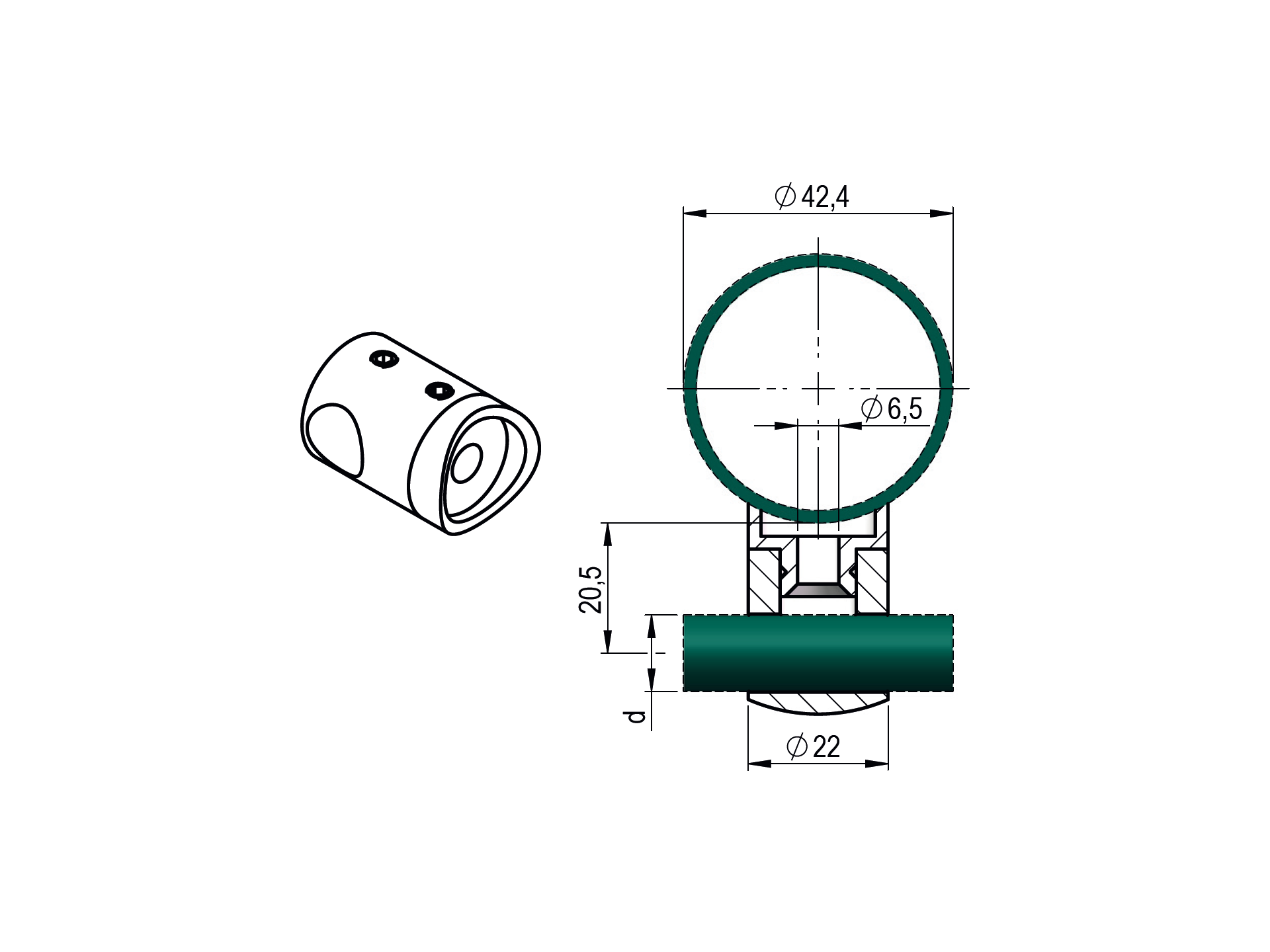 Querstabhalter V2A Edelstahl – Anschluss Ø 42-4 mm- 4er Set fuer Rundstaebe 12 mm-11-1021-A.4