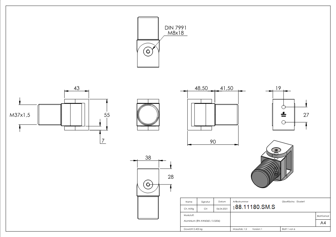 Torband selbstschliessend, schraubbar aus Aluminium ARTIKEL : SM