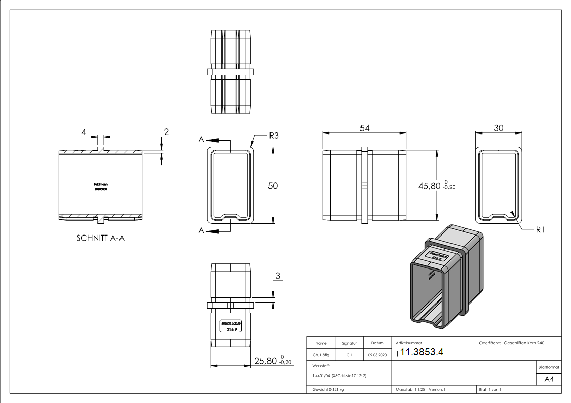 Verbinder zum Stecken und Kleben für 50 x30 x 2,0 mm