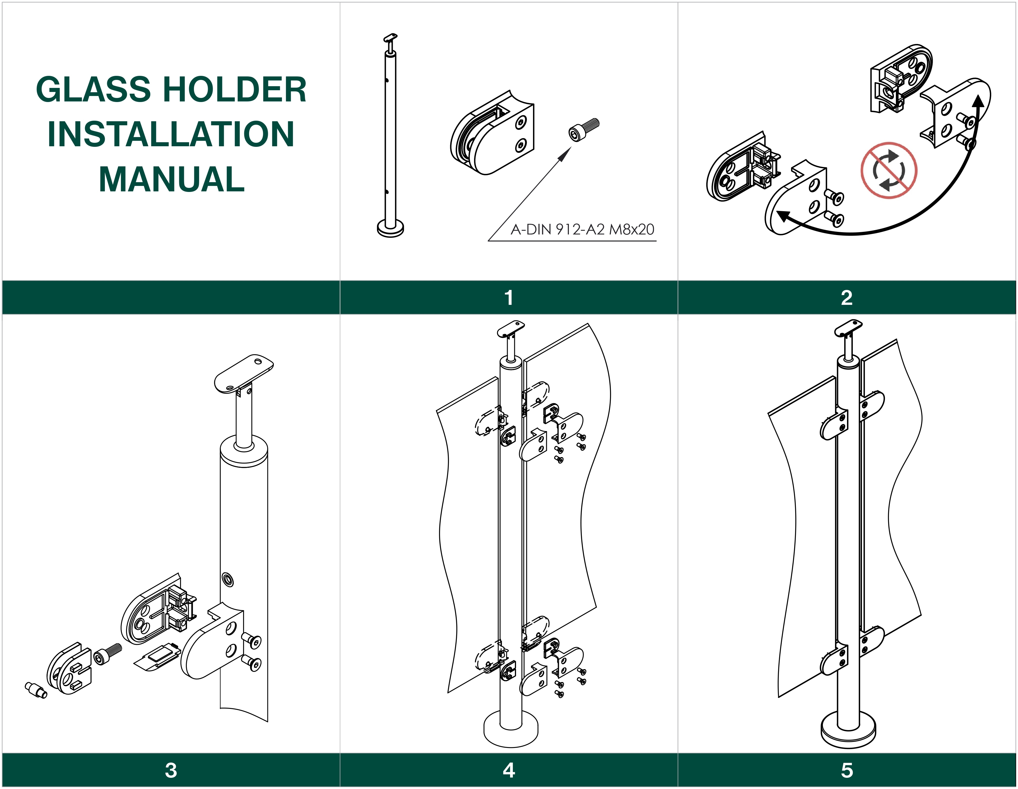 Glashalter V4A fuer Glas 6 - 12-76 mm Flachanschluss Modell 25 4er Set-89-11A142500000SET4-A.4