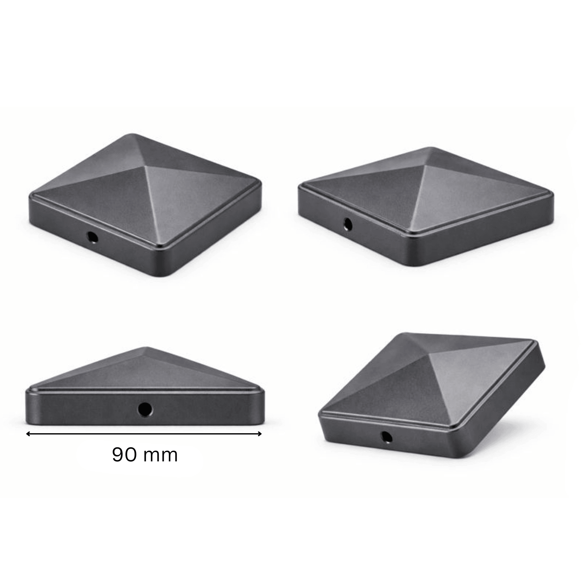 Pfostenkappe 90x90 mm Anthrazit RAL 7016 – 10er Set pulverbeschichtet inkl. Schrauben-60220-90-021