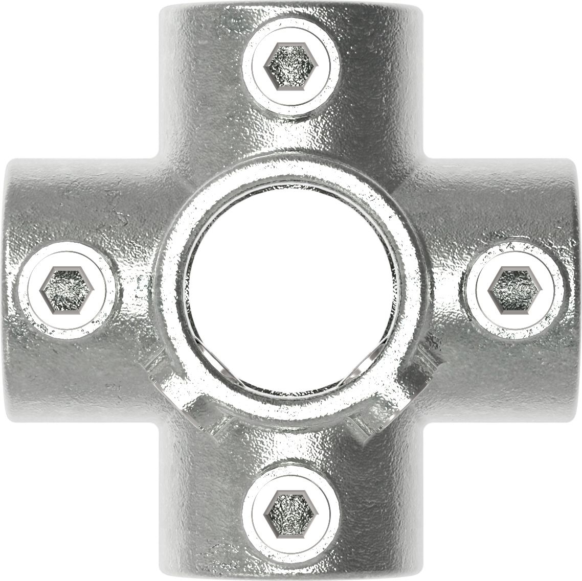 Rohrverbinder | Kreuzstück für Stützrohr | 158E60 | 60,3 mm | 2" | Temperguss u. Elektrogalvanisiert