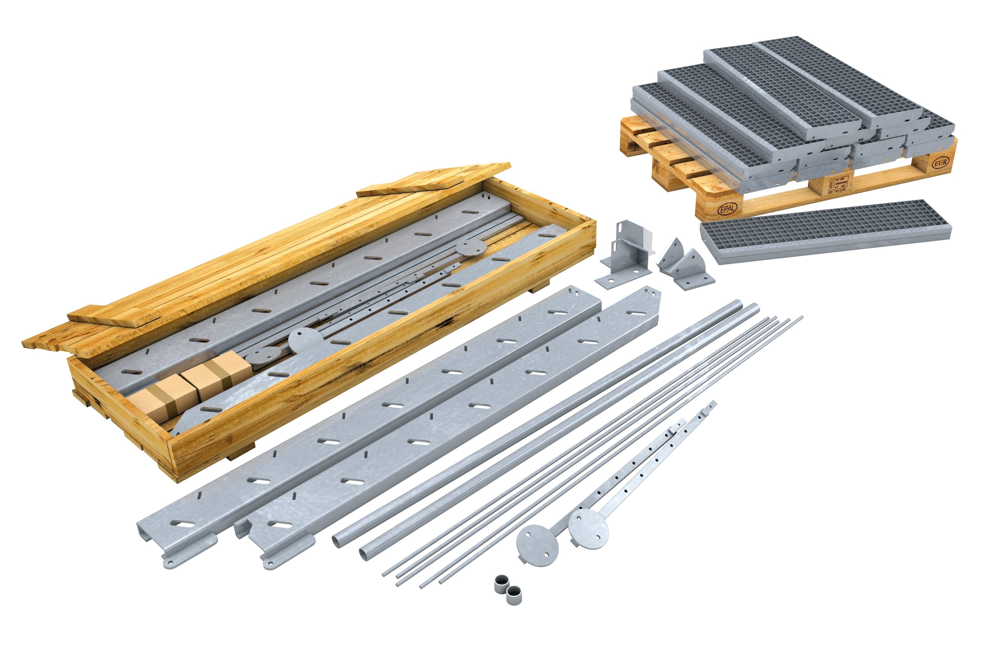 Gitterrost Schnellbautreppe | Treppenbausatz | für Geschosshöhe: 4,4 - 6,0 m