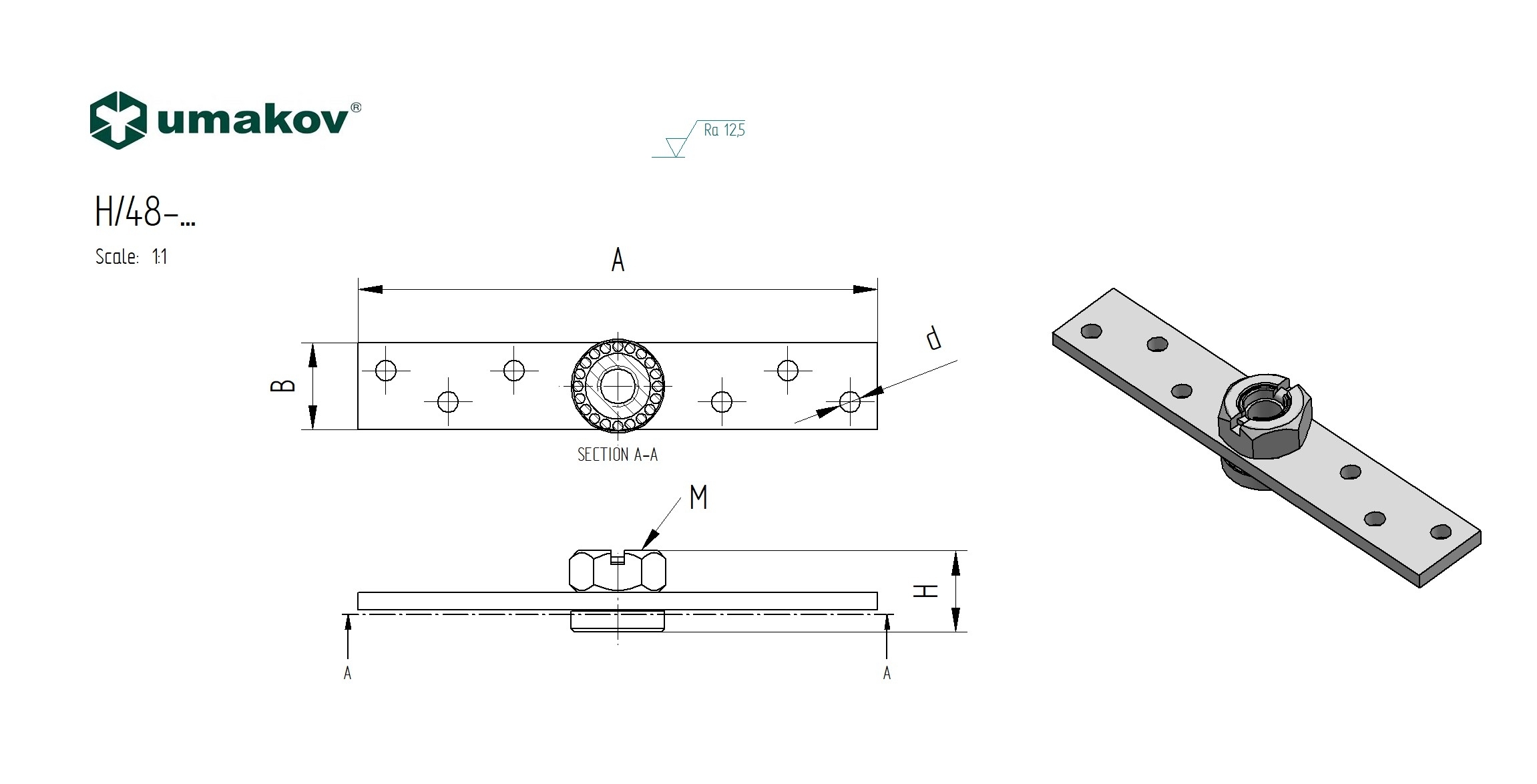 Anschraubplatte Stahl verzinkt 150 x 40 x 10 mm fuer M20 Gelenk-89-11H48M20-A.4