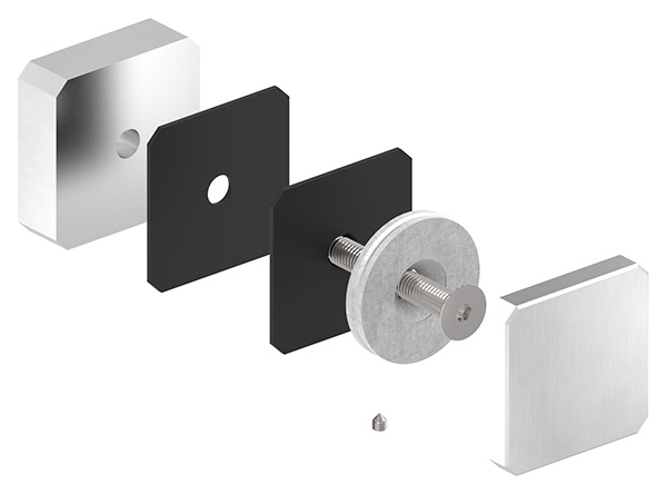 Glas-Punkthalter | 63x63 mm | für Anschluss: flach | V2A