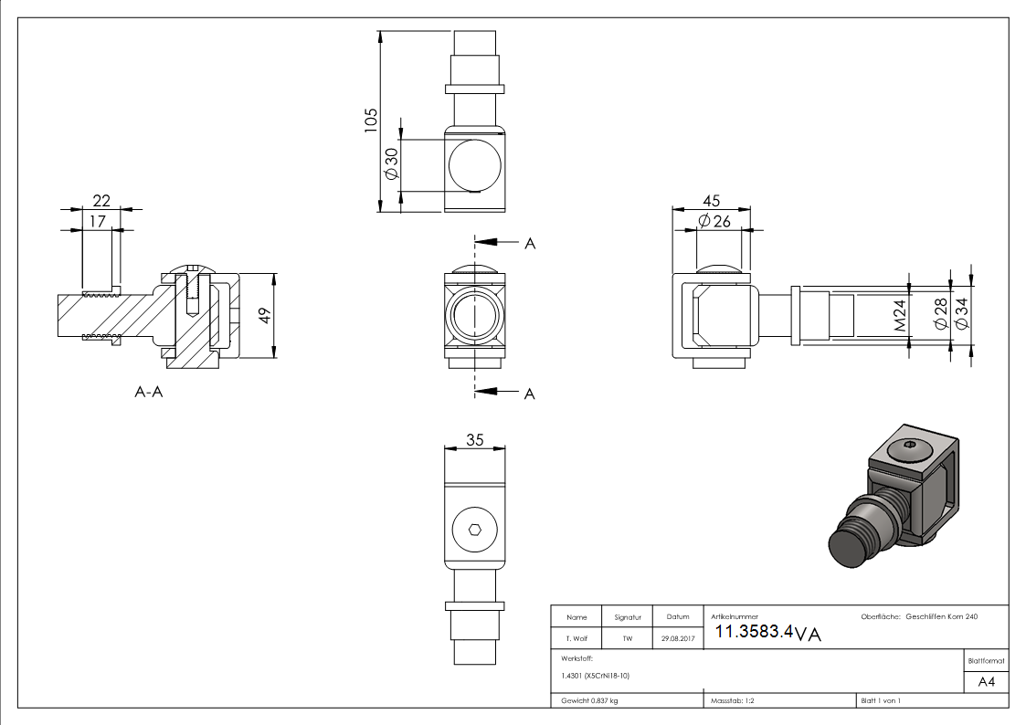 Torband | M24 | zum Anschweißen | verstellbar | V2A