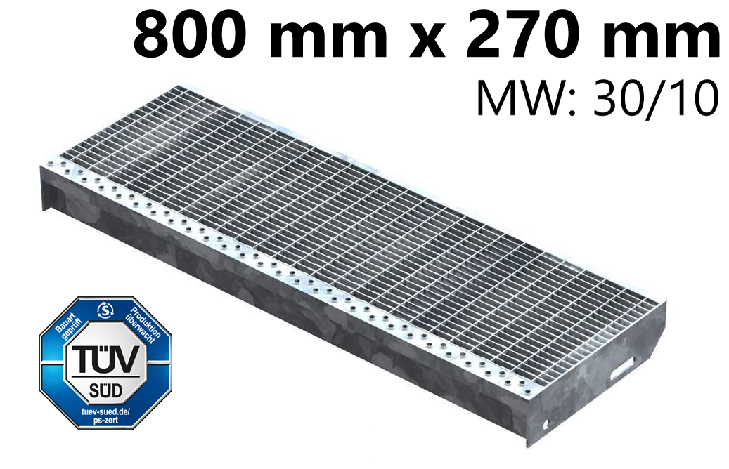 Gitterroststufe Treppenstufe Masse- 800x270 mm 30-10 mm S235JR -St37-2- im Vollbad feuerverzinkt-40-802731.7