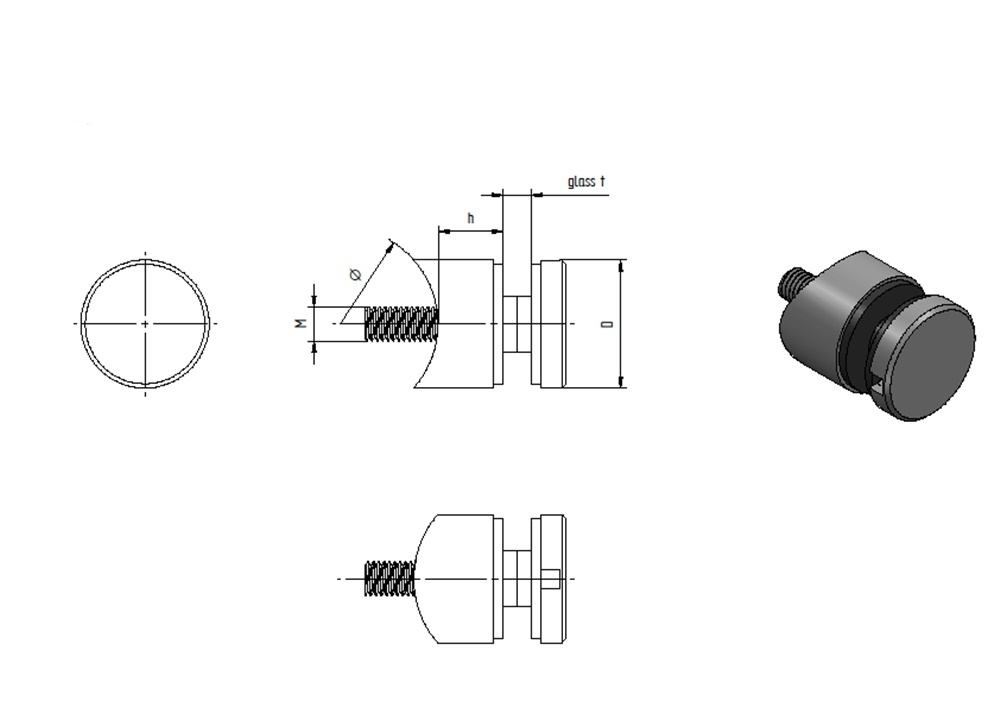 Glas-Punkthalter Ø 30 mm | für Anschluss: Ø 42,4 mm | V2A