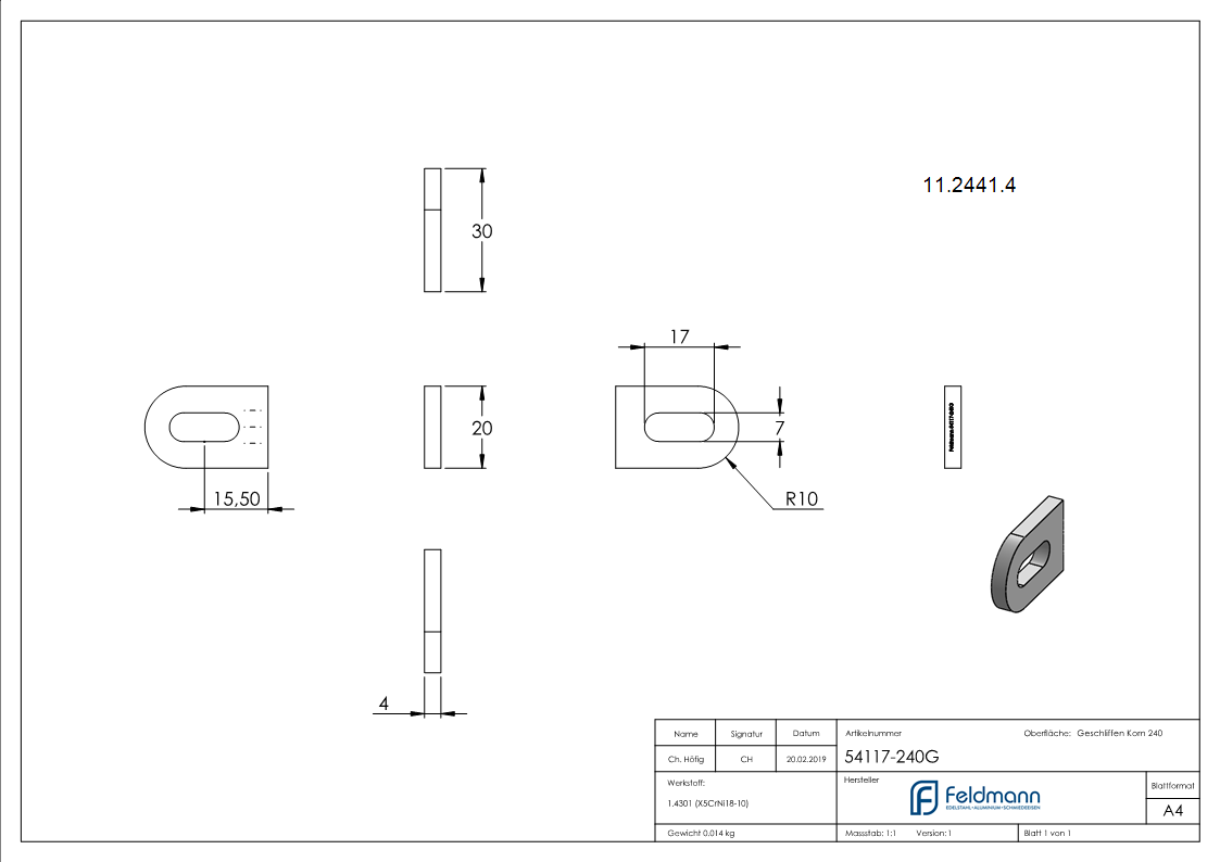Anschweißlasche | Maße: 30x20x4 mm | mit Langloch: Ø 17x7 mm | V2A