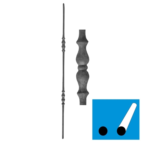 Geschmiedeter Zierstab mit 2 Elementen aus Stahl- roh- Ø12x1000mm-89-11T107862-A.4