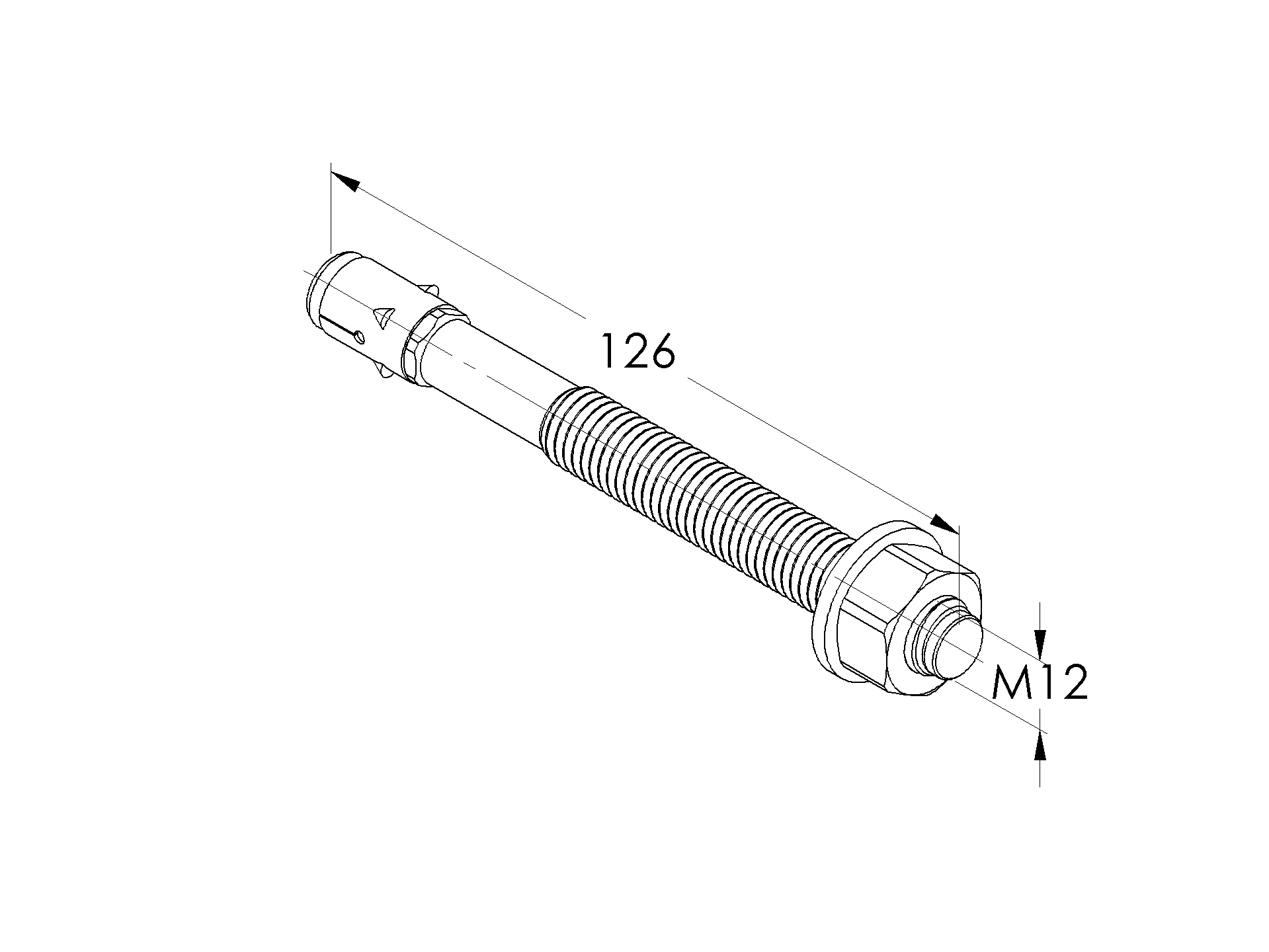 Bolzenanker Stahl galvanisch verzinkt M12- L = 124 mm- Ø 12 mm-89-11Q508FBN1230-A.4