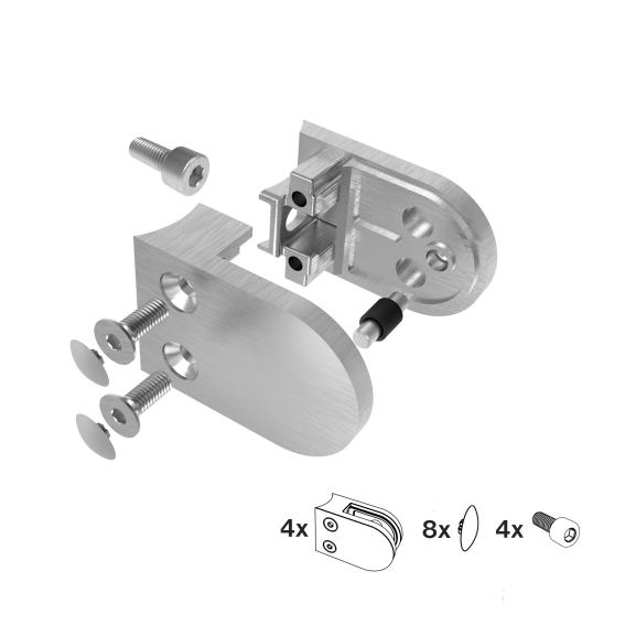 Glasklemme V4A fuer Rohr Ø 42-4 mm halbrund geschliffen 4er Set-89-11A142200042SET4-A.4