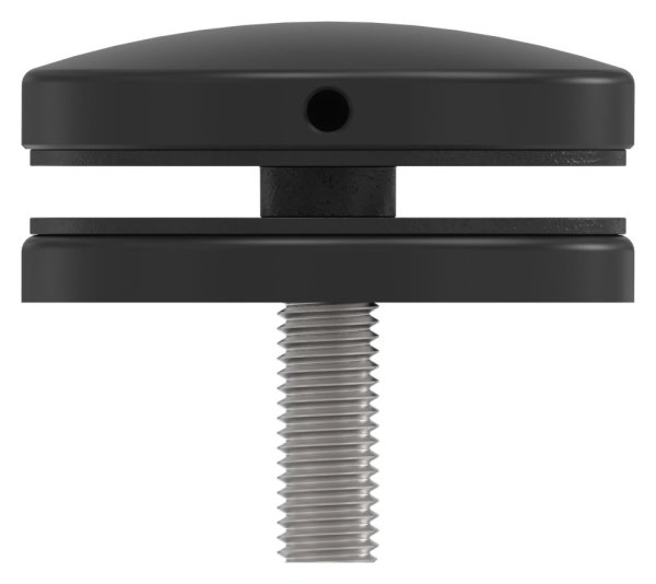 Glaspunkthalter 72mm- Anschluss- flach- V2A- pulverbeschichtet in RAL 9005 schwarz matt mit AbP-88-1160197-240.9005