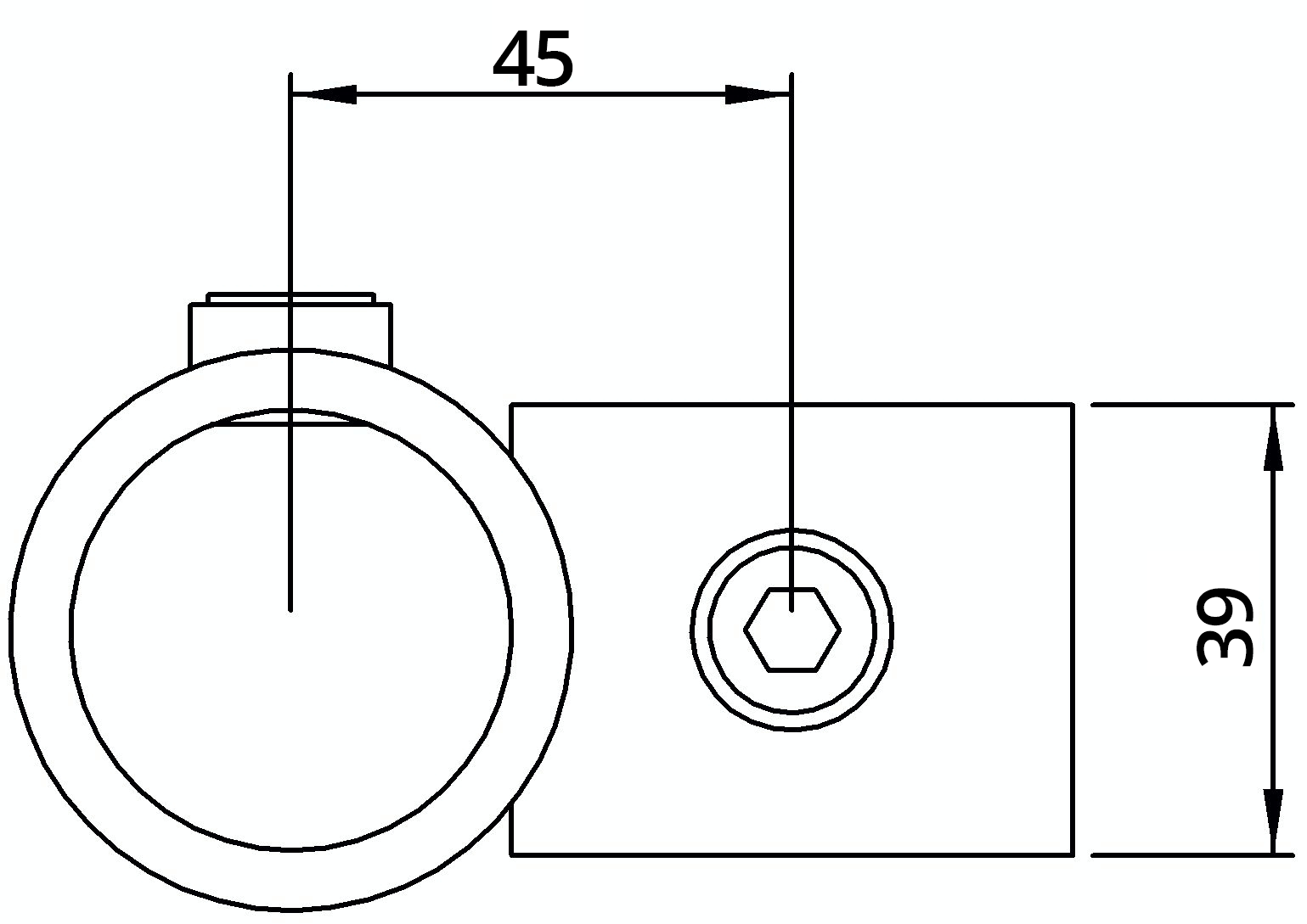 Rohrverbinder Kreuzstueck vorgesetzt 90° reduziert Ø 42-4 mm -1 1-4- - 33-7 mm -1- - Temperguss verzinkt - 161C42-B34-161C42-B34