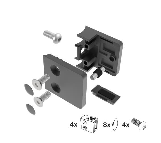 Glasklemme V2A fuer Rohr Ø 42-4 mm schwarz pulverbeschichtet 4er Set-89.ABLACK230P042SET4