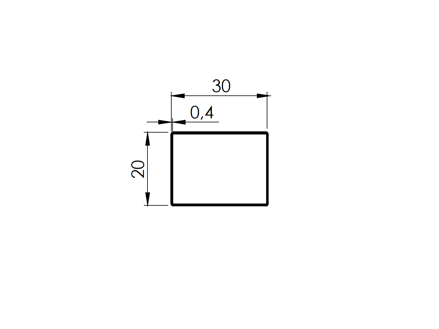 Edelstahlprofil Edelstahl AISI 304 20 x 30 x 0-4 mm Laenge 6000 mm geschliffen-89.A20X30X046000