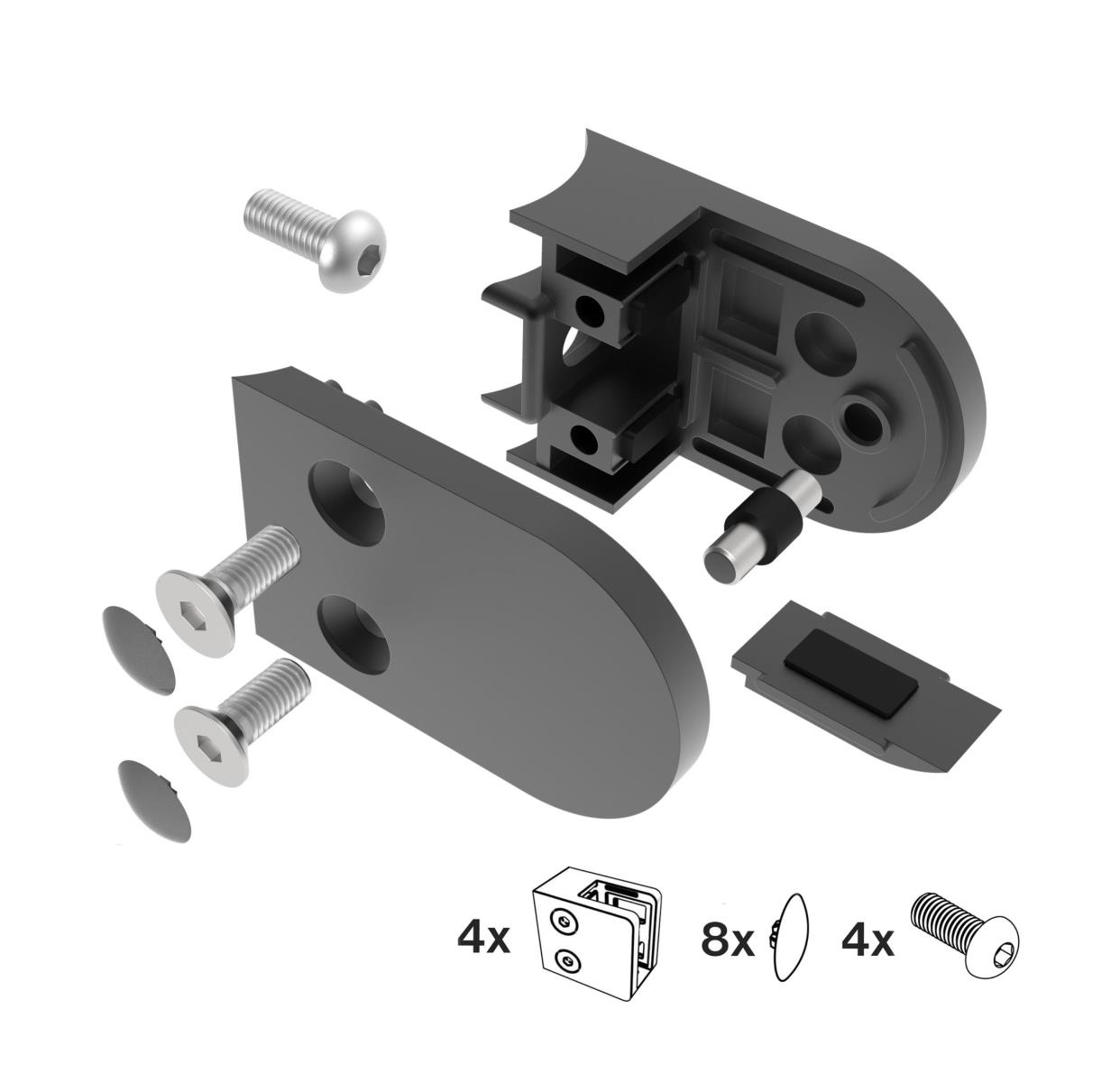 Glasklemme V2A fuer Rohr Ø 42-4 mm Schwarz pulverbeschichtet 4er Set-89-11ABL250P042SET4-A.4
