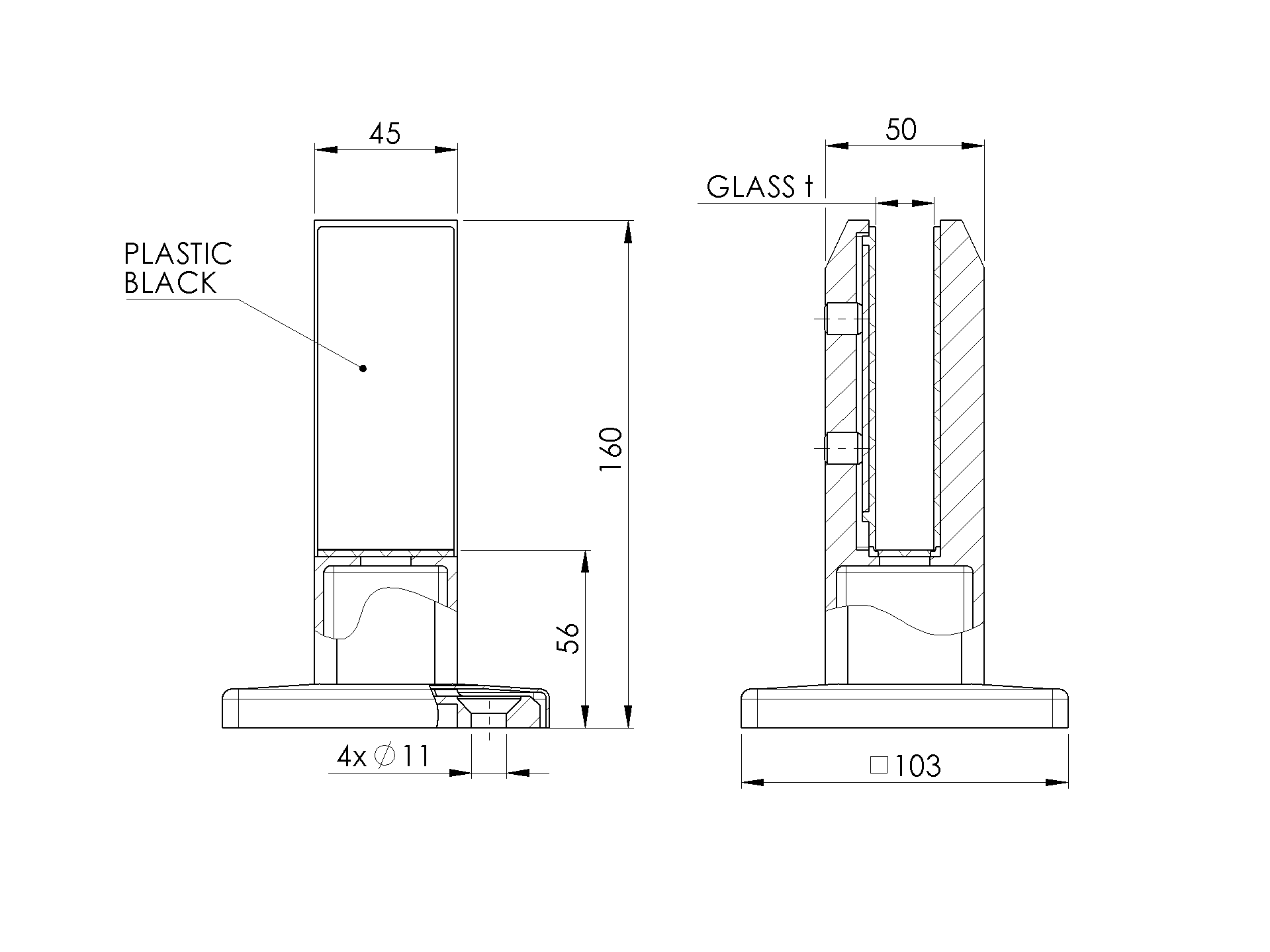 Bodenglasklemme Edelstahl AISI 316- geschliffen- Glas 16-17-5 mm-89-11A146220018-A.4