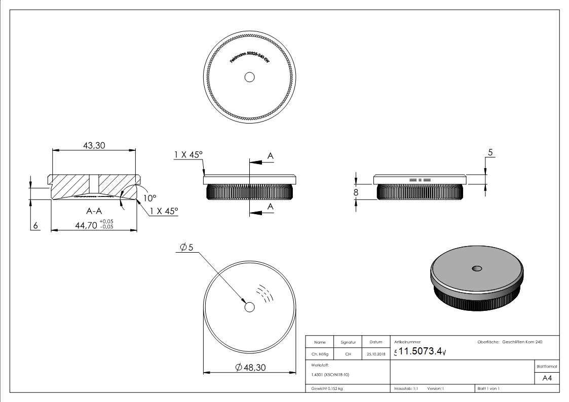 Rohrstopfen fuer Ø 48-3x2-0 mm flach -zum Einschlagen V2A-11-5073.4