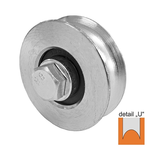 Schiebetorrolle Edelstahl V2A  78 mm U-Profil R10 mit Lager und Sttze-89-11H806U80R10-A.4