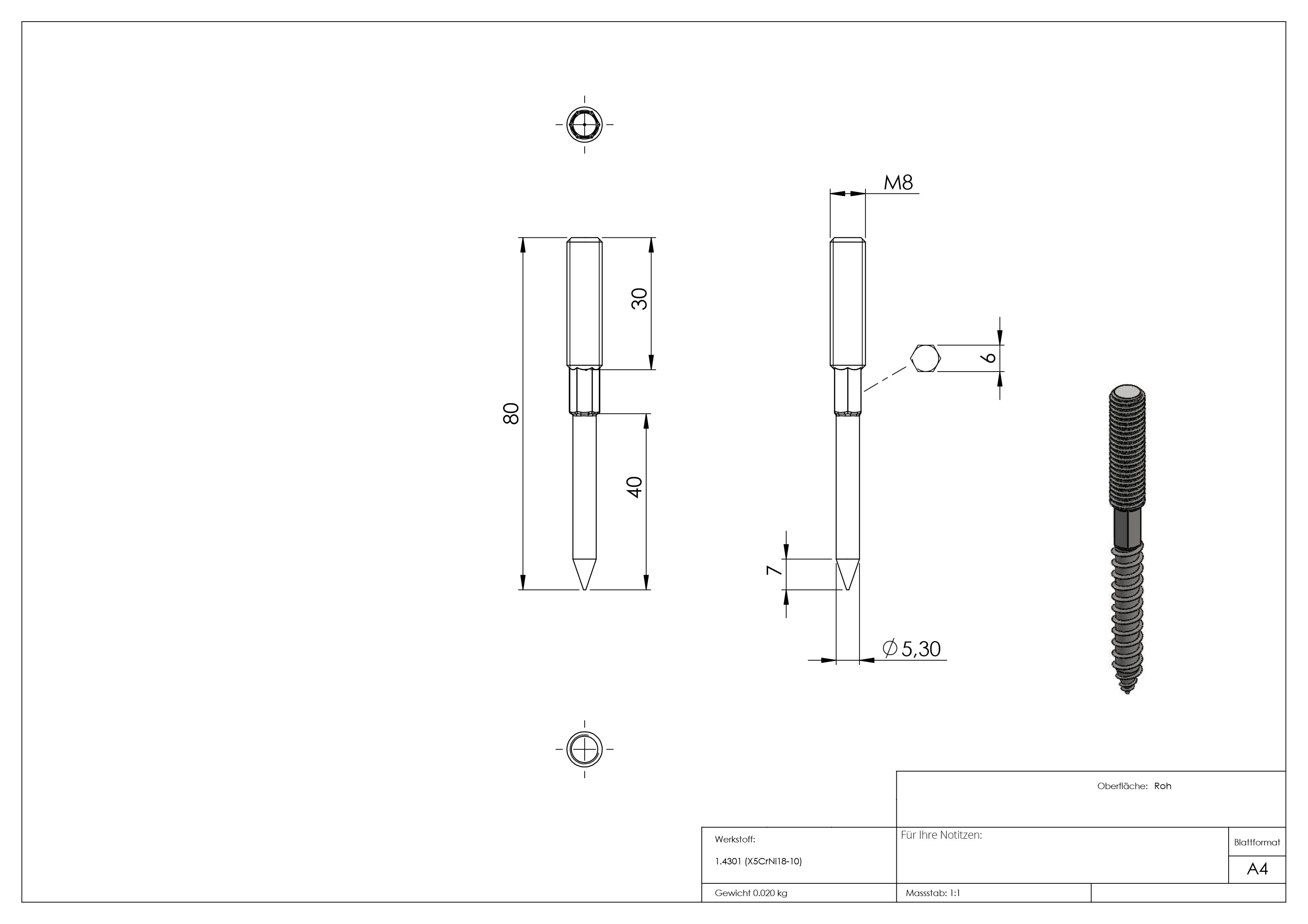Stockschraube M8x80 mm V2A